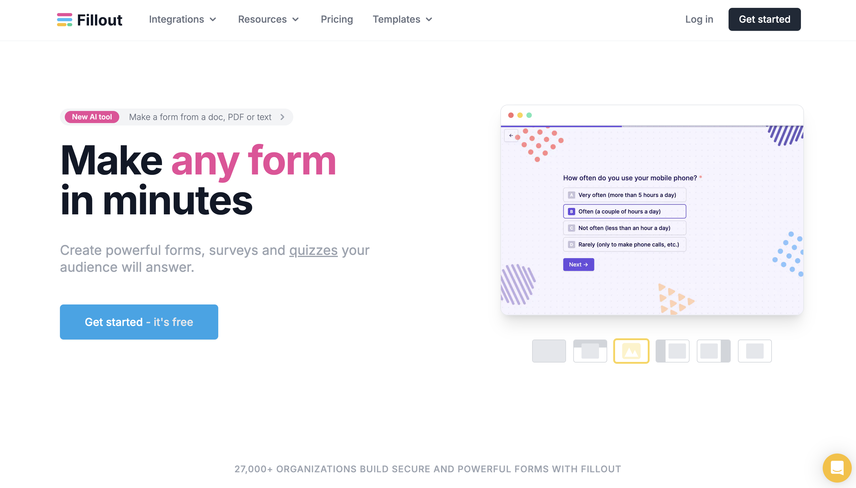 Form builder apps #6: Fillout - homepage